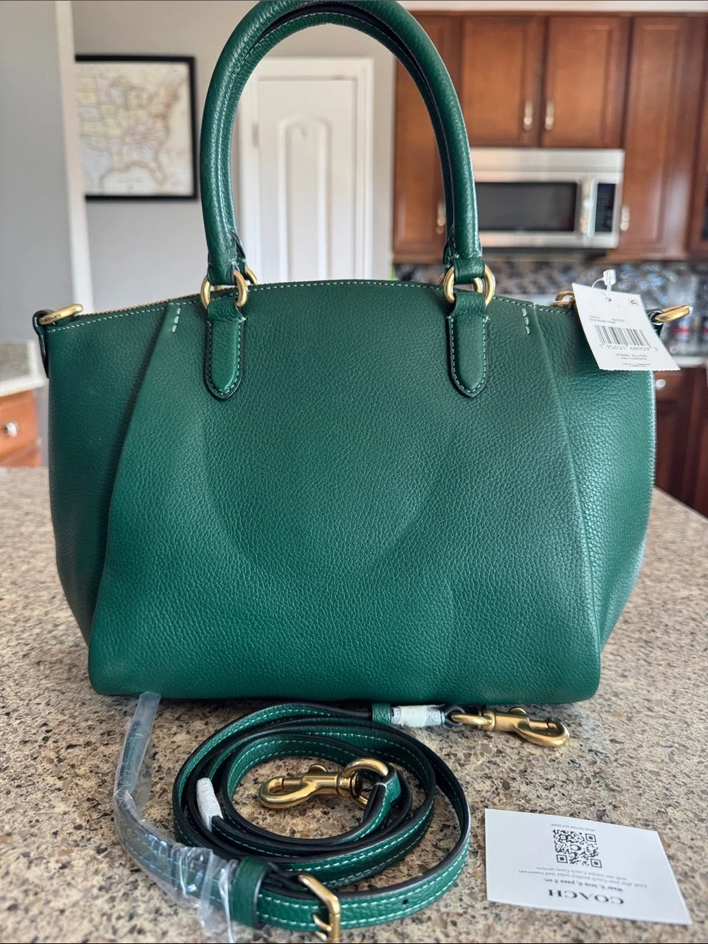 Coach Emerald Green Pebbled Leather Satchel with Gold Hardware - Picture 3 of 16
